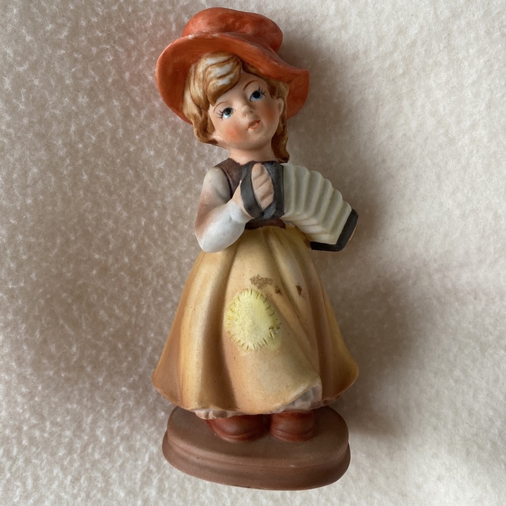 Girl With Accordion/Concertina Porcelain Vintage